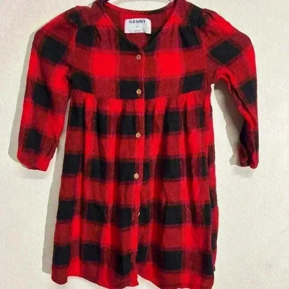 Old Navy Girls 5T Buffalo Red Black Plaid Dress Christmas Holiday Winter